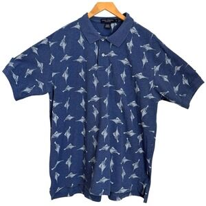Daniel Cremieux Polo Shirt Mens XL Blue Marlin Sail Fish Nautical Fishing Coast